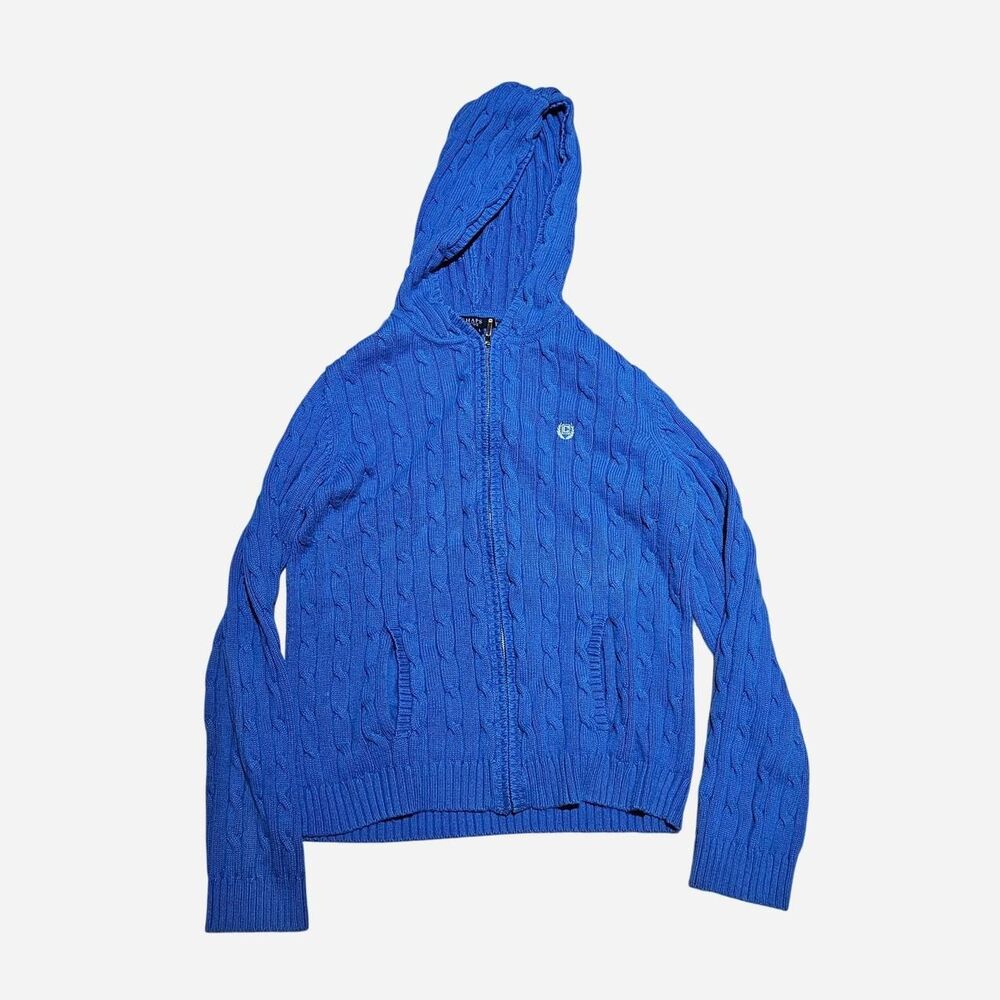 y2k preppy twee blue cable knit sweater zip up hoodie